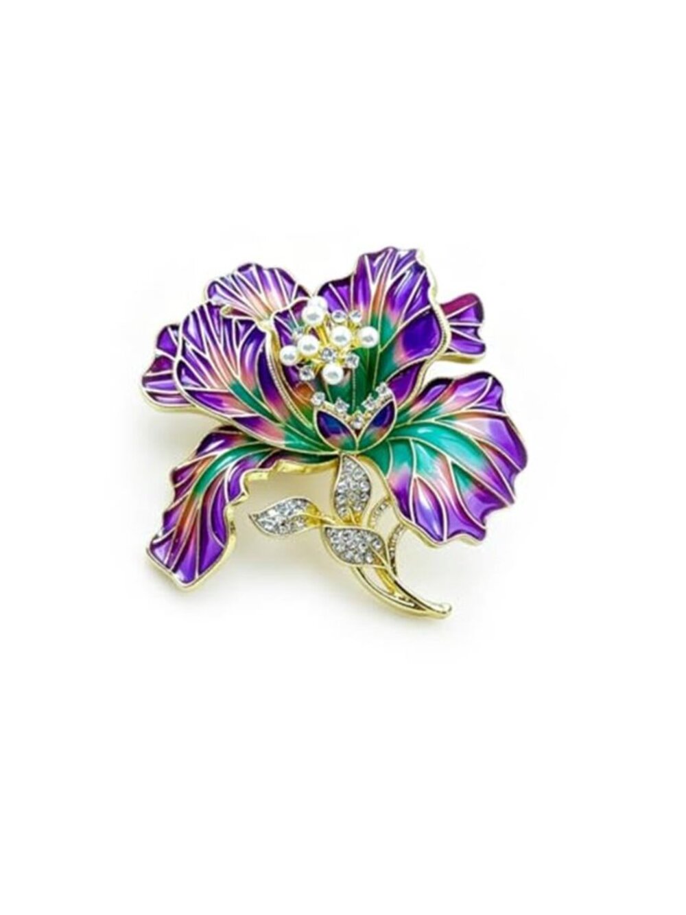 Dainty Peony Flower Brooch Pins for Women Enamel Pearl Rhinestone Flowers